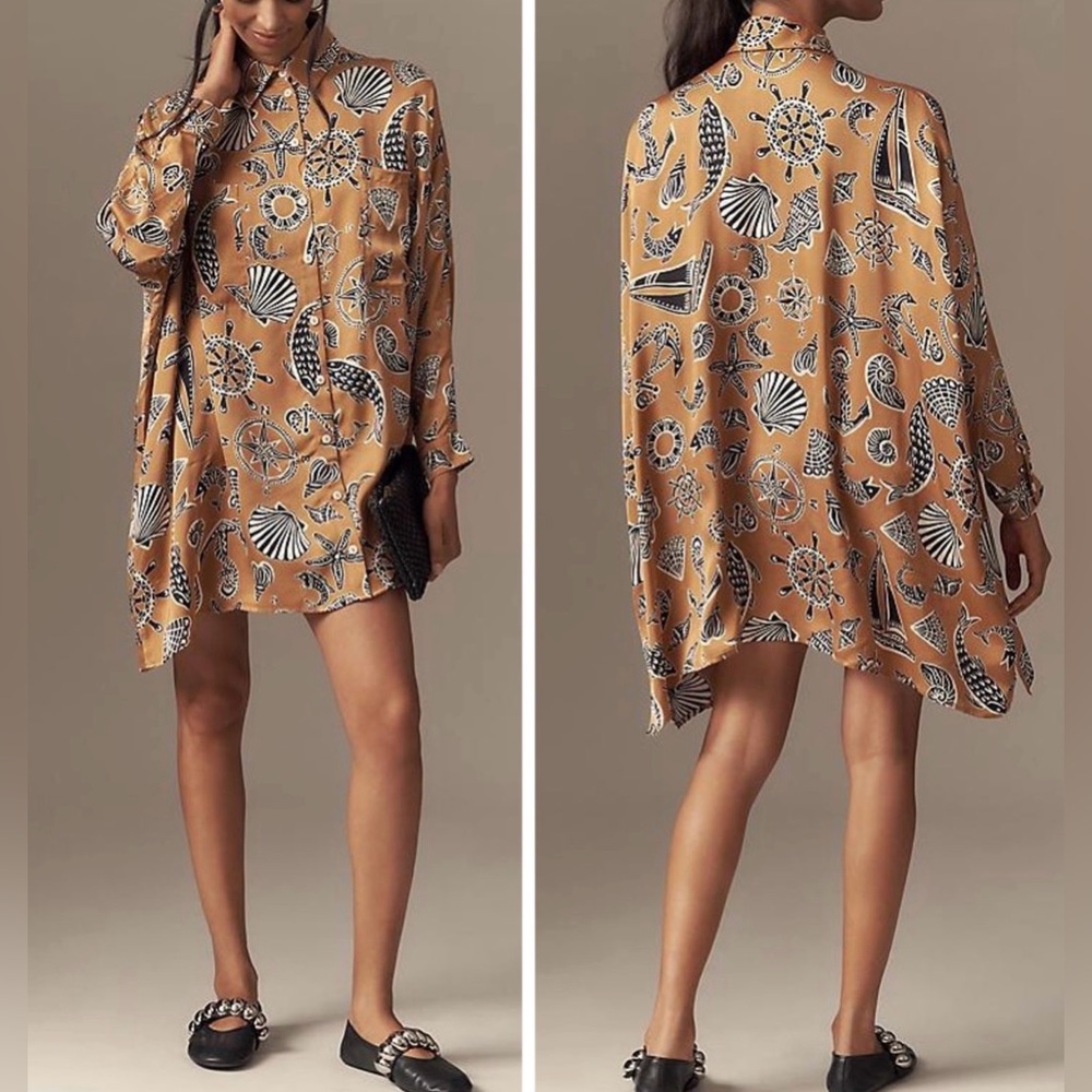 Corey Lynn Calter Long-Sleeve Printed Mini Shirt Dress